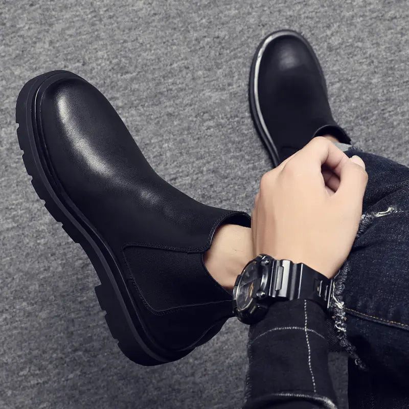 Botas Chelsea de Couro Cano Alto Masculinas para Trabalho