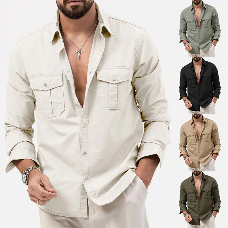2023 Men's Casual Long Sleeve Shirt with Pockets