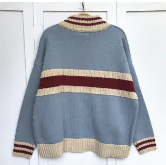 Casual Loose Color-Block Striped Sweater Cardigan