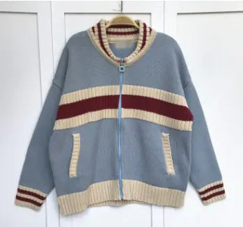 Casual Loose Color-Block Striped Sweater Cardigan